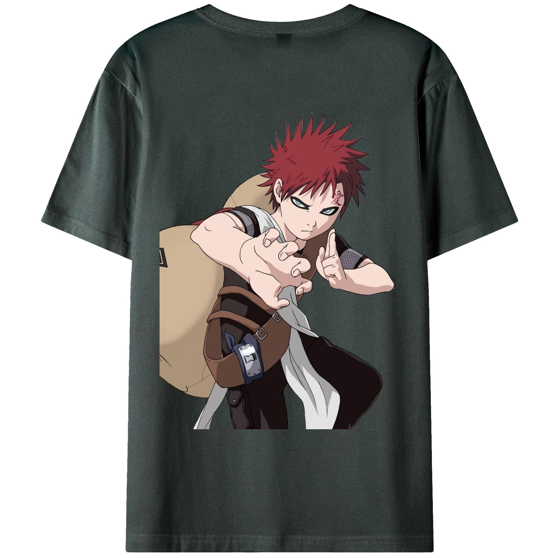 （画像用） NARUTO -ナルト- ガアラ Gaara 綿100％ メンズ半袖Tシャツ（バックプリント） 通気性